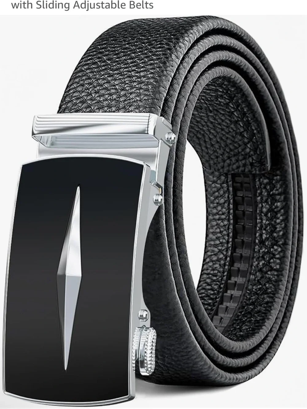 Men's Black Leather Ratchet Belt with Silver Buckle